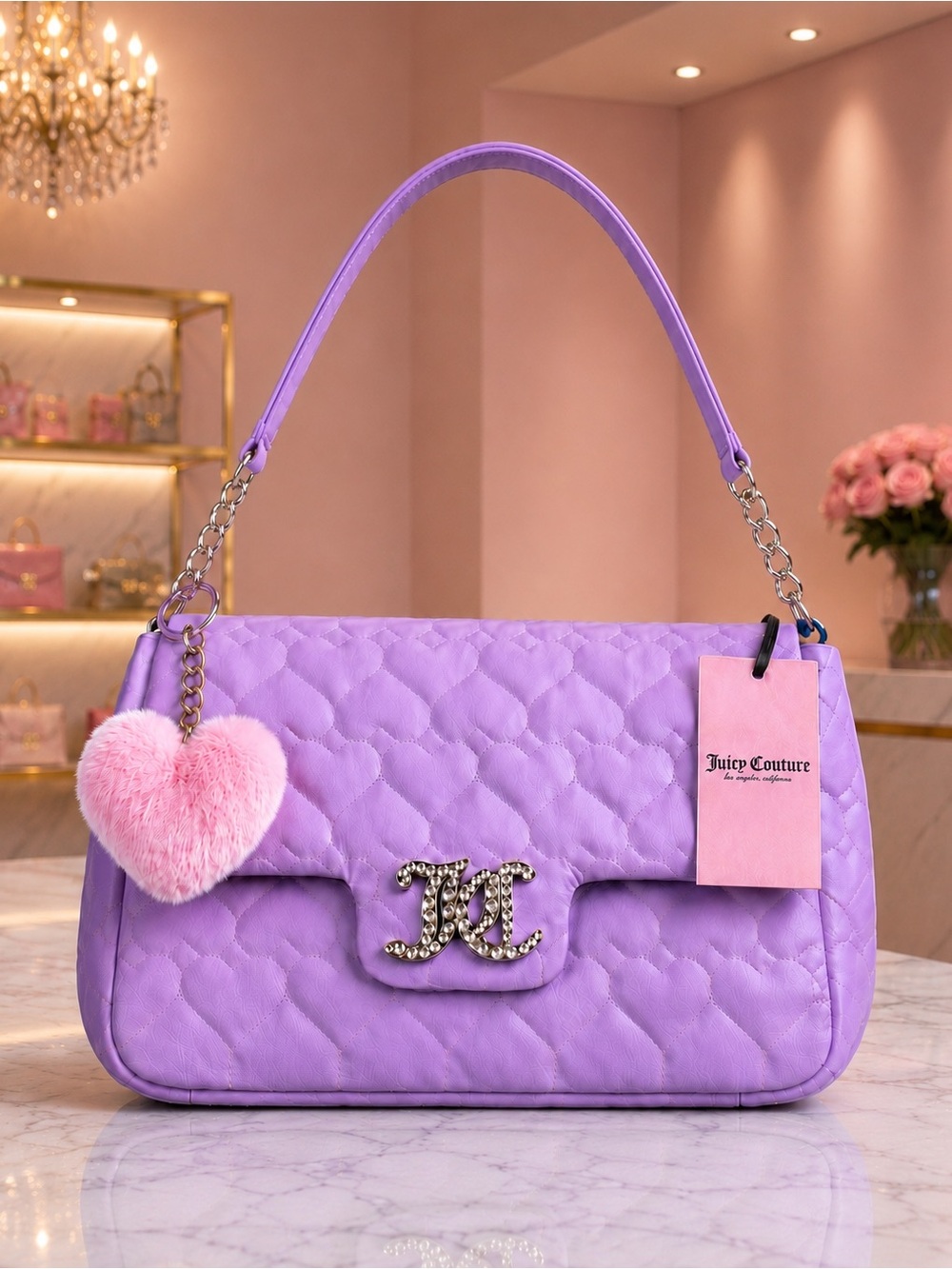 Juicy Couture Love Lock Shoulder Bag Lavender Purple Quilted Rhinestone NWT